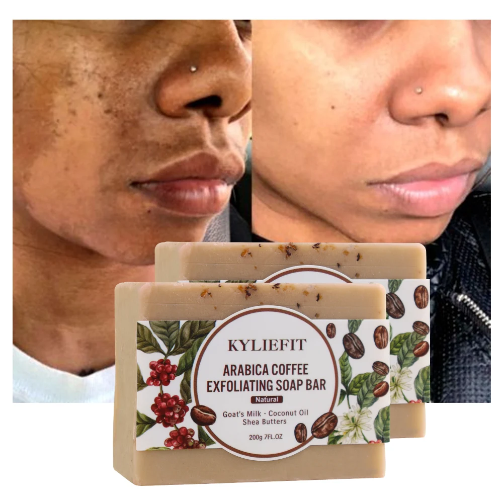 Private label Organic Arabica coffee coconut oil exfoliating soap bar lightening spots handmade soap