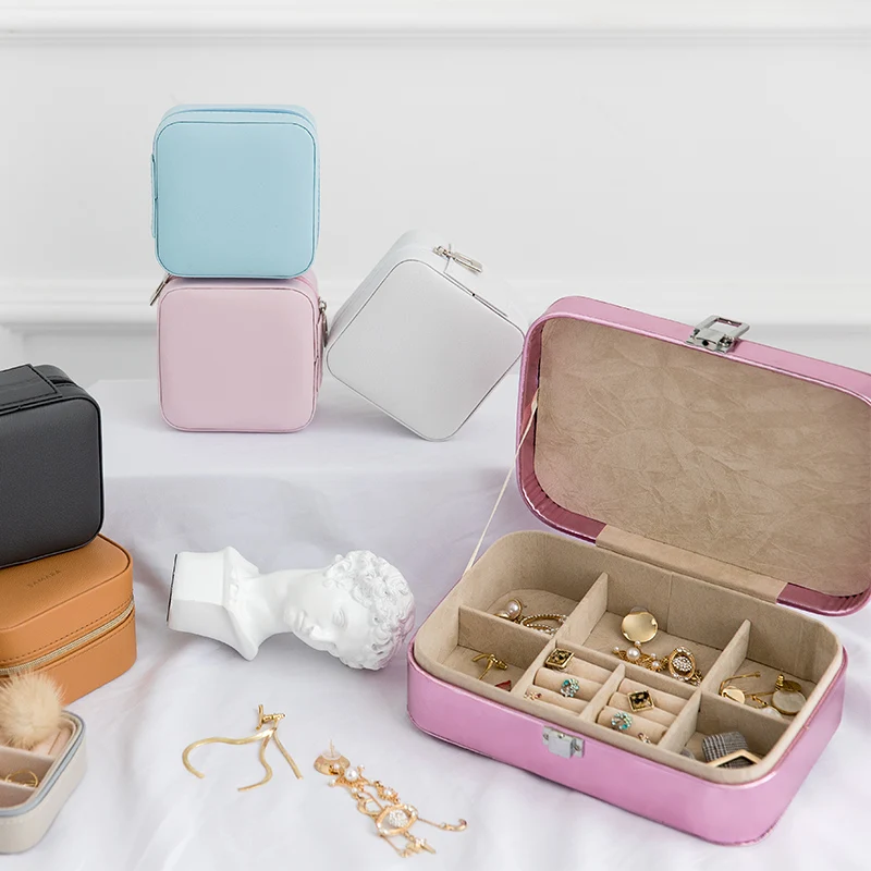 portable jewelry case hot sale Travel leather storage necklace Packaging Boxes display Jewelry organizers in stock