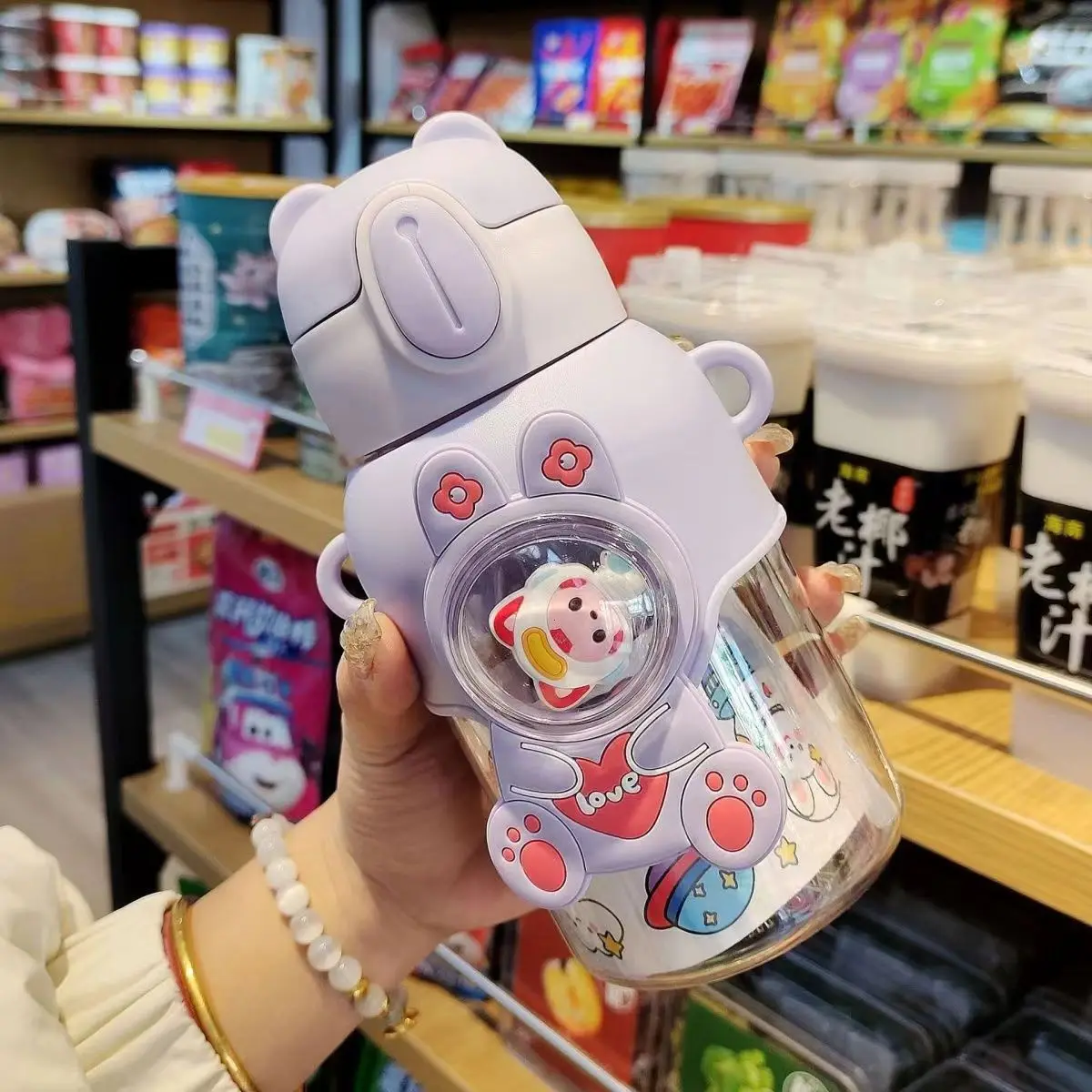 Cute Design Cartoon Plastic Water Bottle Kids 600ml Bpa Free Water Bottles Cup With Strap And Straw