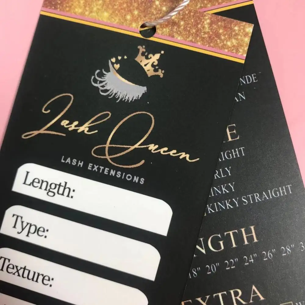 hair tag logo swing tag/label luxury foil tags maker for human hair