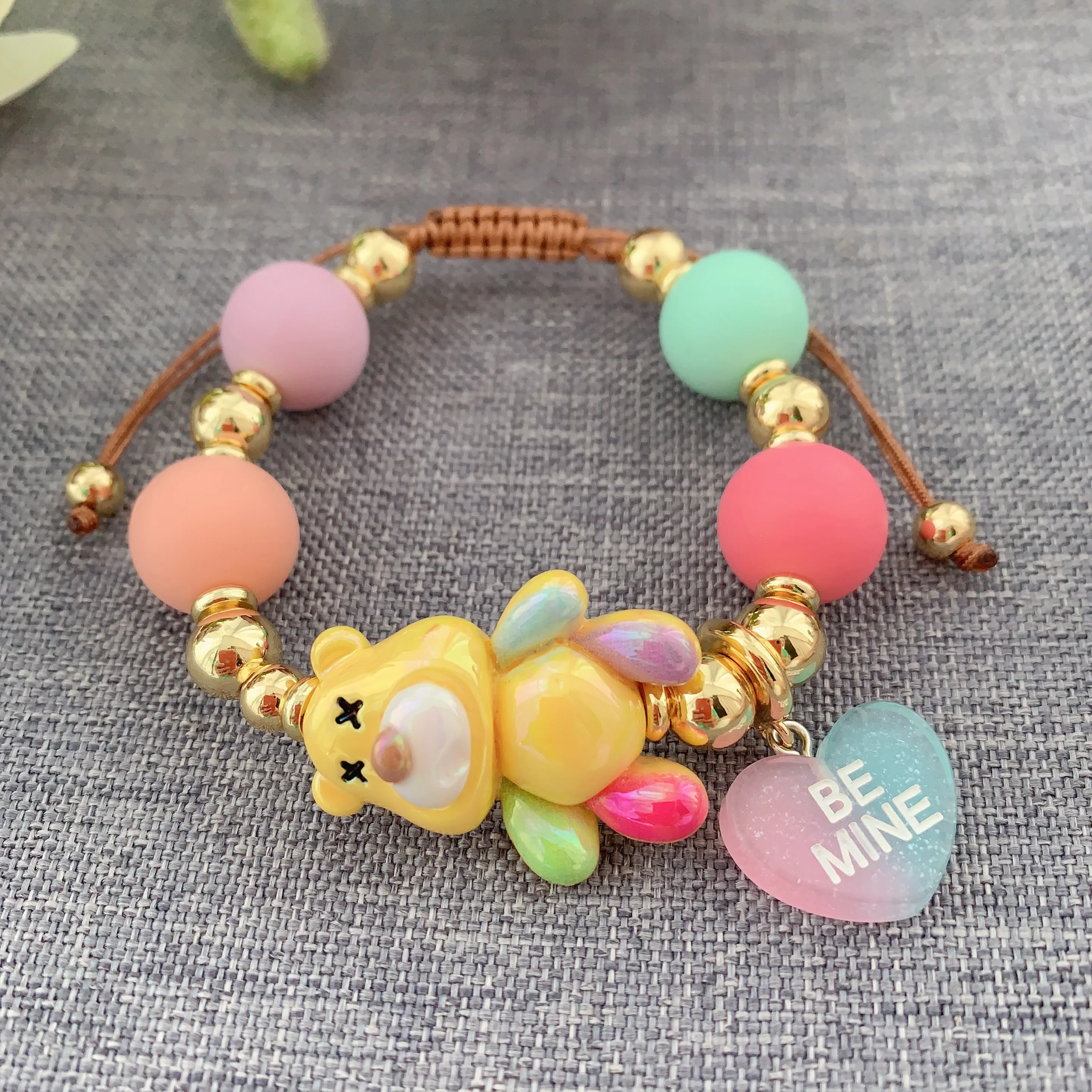 LS-L3498 Fashion colorful bear bracelet women girl jelly heart bracelets hug me,be mine, gold bead bracelets