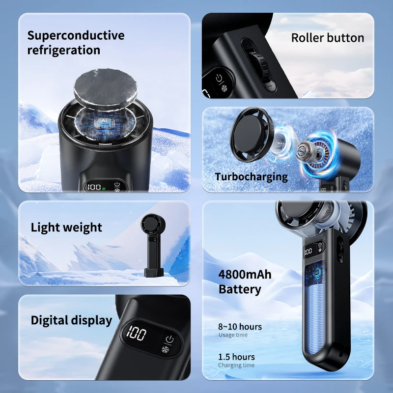 IMYCOO High Speed Rechargeable 4800mAh Cooling Portable Turbo Handheld Fan Hot Sale Wireless Digital Hand held Pocket Mini Fan