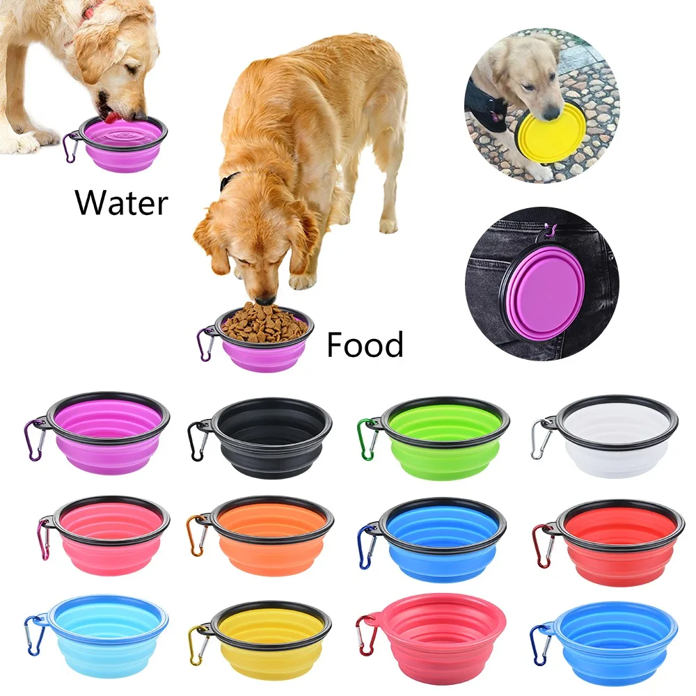 Dog Bowl Foldable Silicone Pet Cat Dog Food Water Feeder Travel Portable Feeding Bowls Puppy Doggy Food Cont