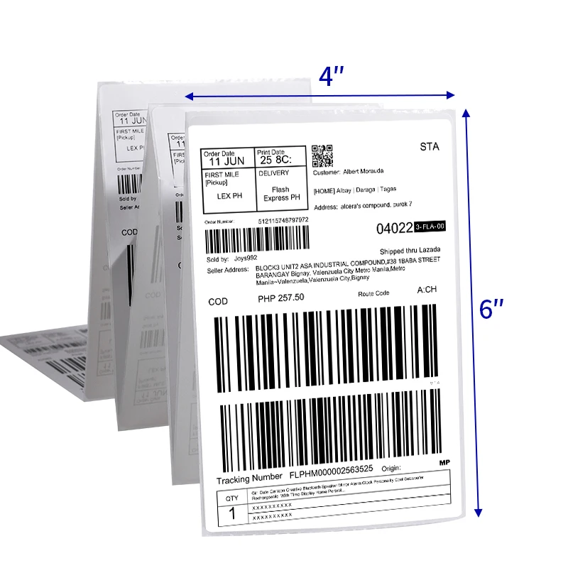 Adhesive Printer Paper 4*6 Fan Fold Direct Address Shipping Thermal Label