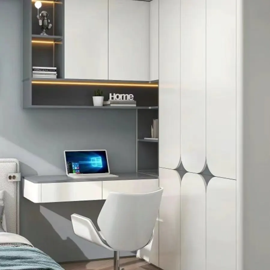 Minimalist Style Integrated Cabinet Bedroom Wardrobe Desk Tatami Bed Cabinet Set for Gym or School Modern Design