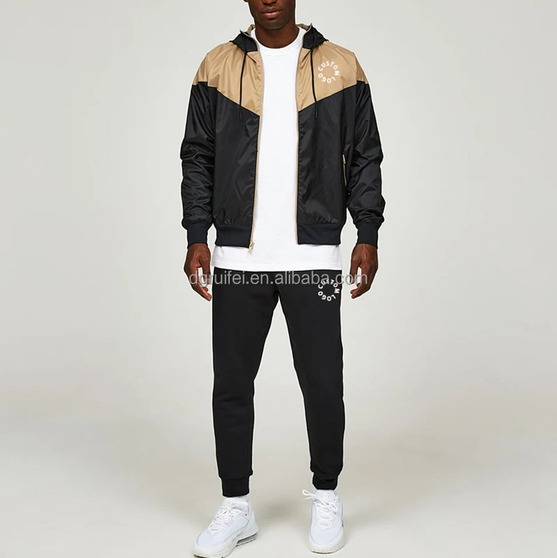 custom logo mens windbreaker jacket coat with zipper windrunner two tone lightweight 100% recycled polyester windbreaker jacket