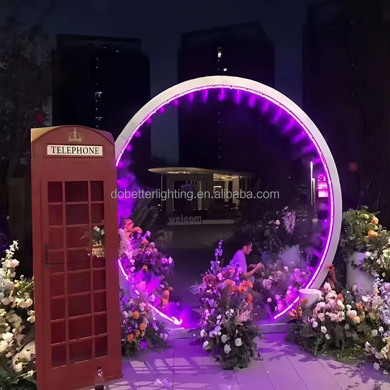 smart Led outdoor decorated Water fog moon /arch /round shape mist tunnel  arch 3D motif lights