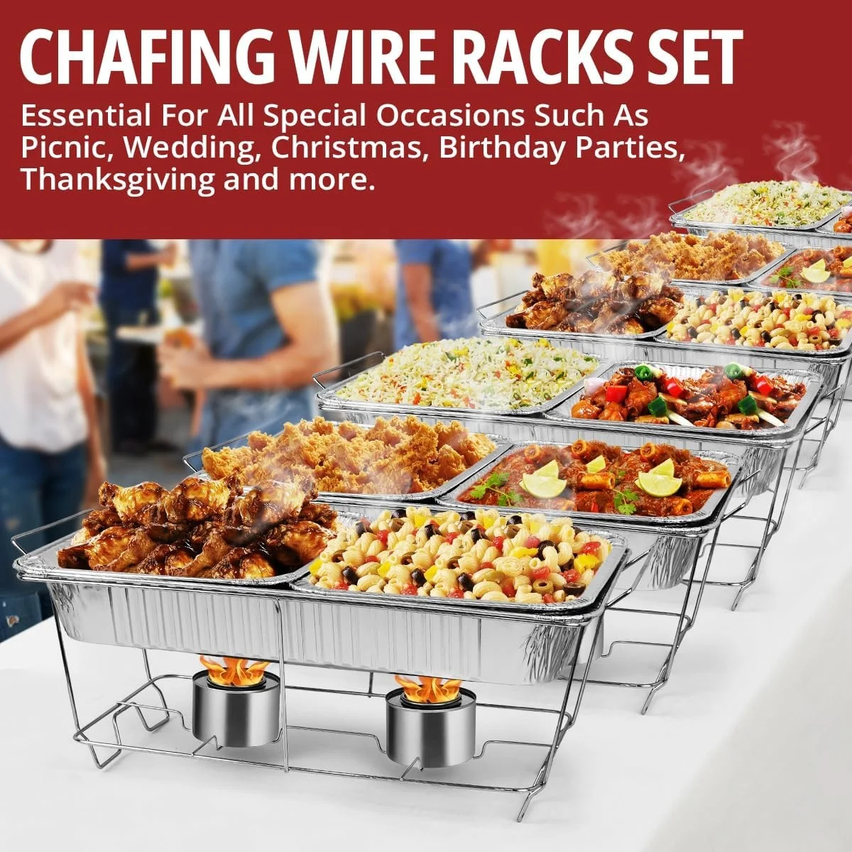 6 Pack Chafing Wire Rack Buffet Stand Frame for Events, Parties, Catering, Chafing Stand for Dish Serving Trays, Food Warmer