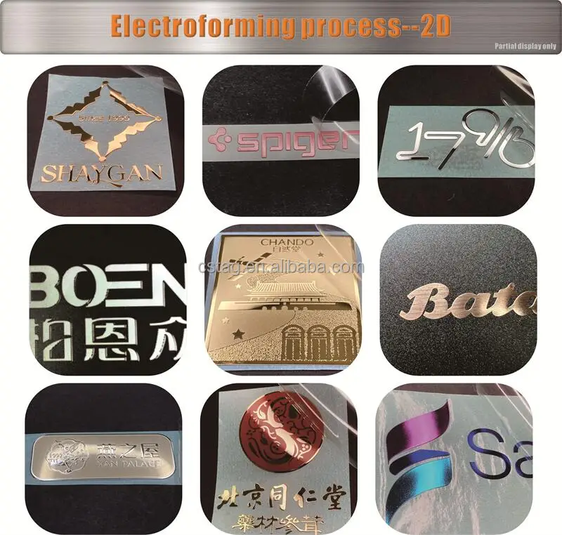CS Custom Metallic letters labels thin electroform gold nickel 3D logo transfer embossed decals metal stickers with adhesive
