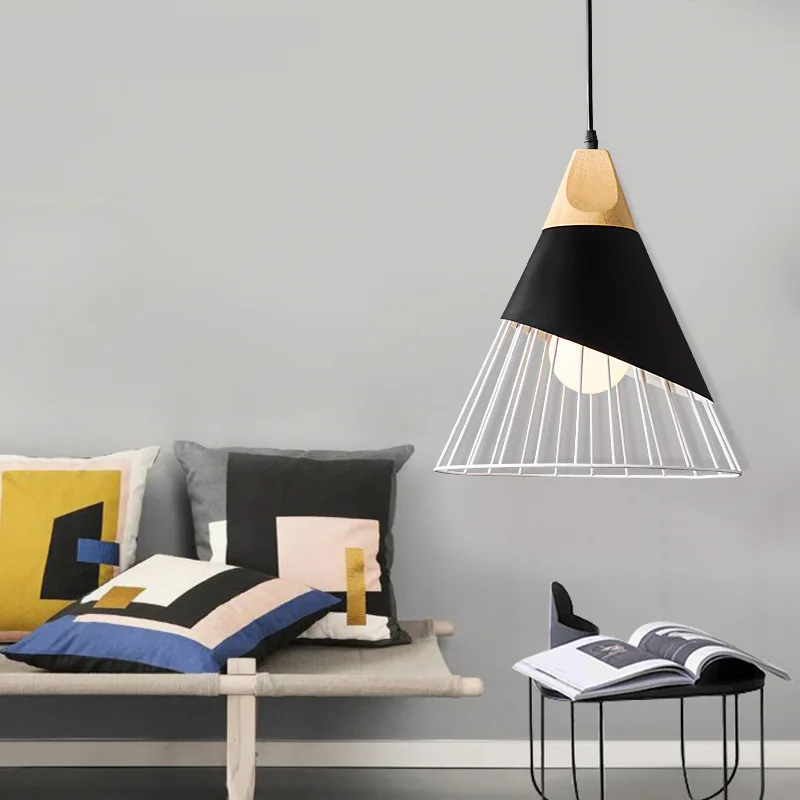 Modern nordic simple creative wooden Iron kitchen pendant light for cafe home