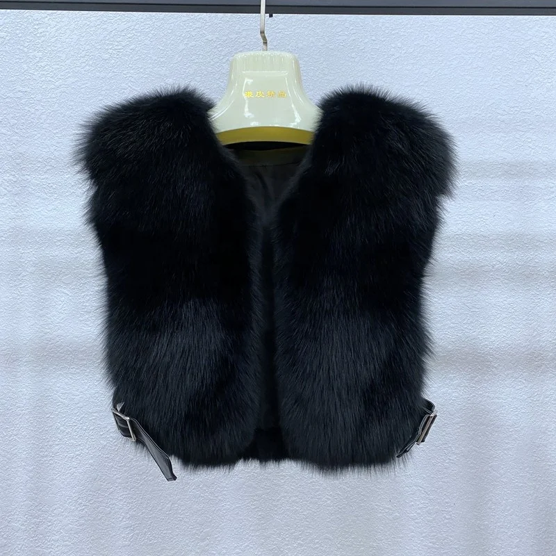 High  quality  women   Big  fox   fur  vest    Winter  blue  fox  fur short   Vest