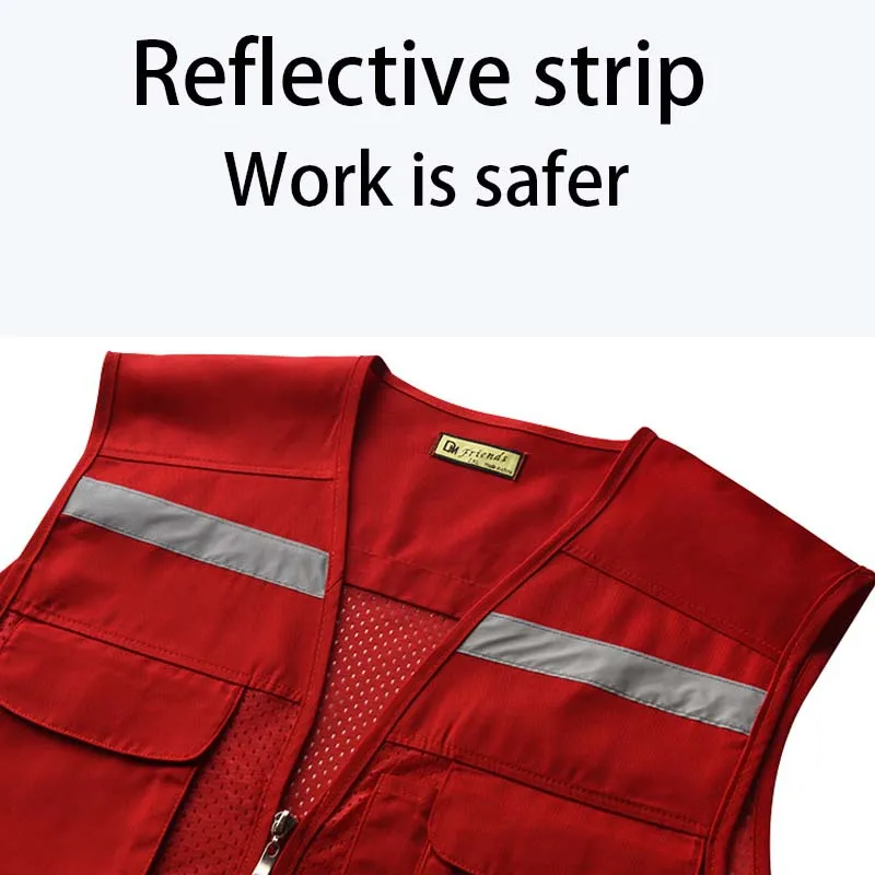 Custom Mens 6 Pocket Tools Multi Pocket Reflective Work Mesh Safety Vest