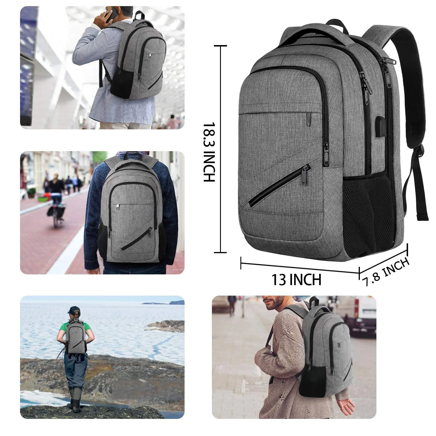 Durable Business Flight Approved Carry on Backpack Large Travel Backpack with USB Charger Port and Luggage Sleeve