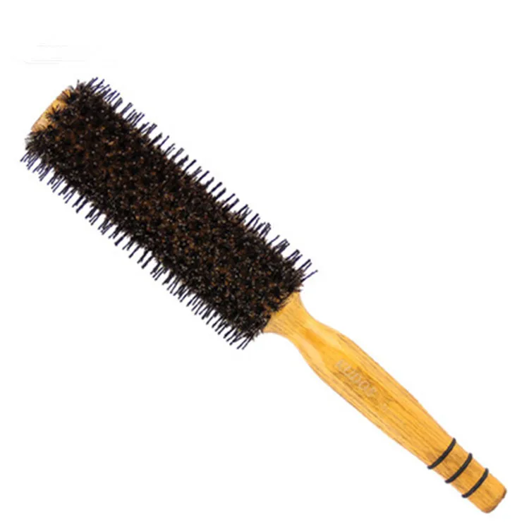 Portable Hair Brush Comb Round Anti-static Curly Brush Natural Bristle Wood Handle Hair Styling Comb