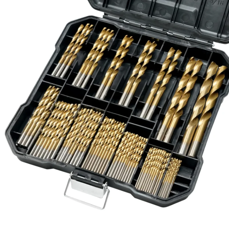 99Pcs  Drill Bit Set  High Speed Steel Twist Drill Bit Titanium Coating HSS Drill Bit for Hardened Metal