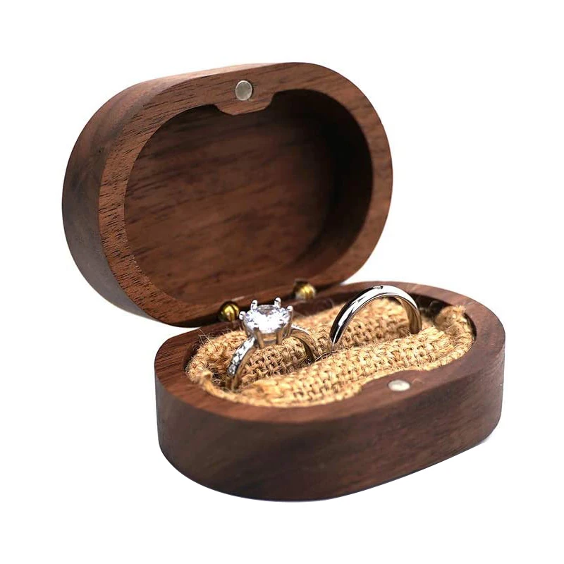 Custom Rustic Walnut Oval Wood Wedding Ring Box Jewelry Box Wooden Ring Box