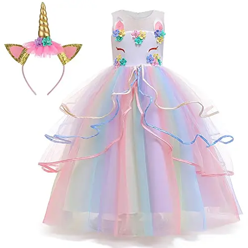 Платье принцессы с единорогом для маленьких девочек, платья на день рождения, костюмы для косплея на Хэллоуин и вечеринку