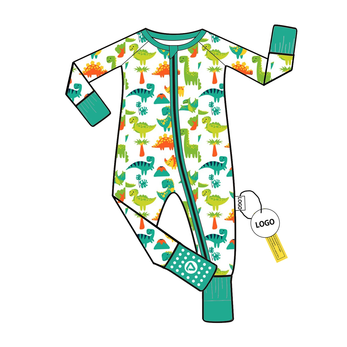 Bamboo Baby Romper Pajamas Zippy with Double Zipper Long Sleeve Folded Feet for Girls Custom Pattern Wholesale Zippy