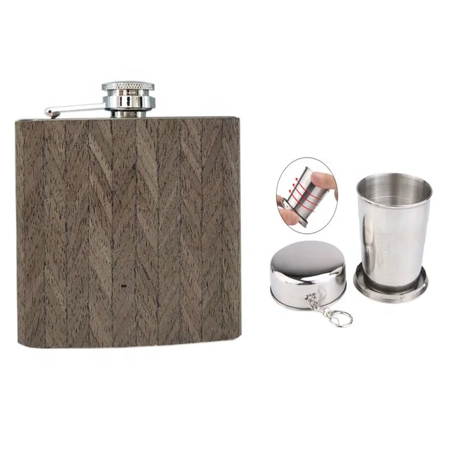 
custom high quality 6oz stainless steel wooden hip flask BPA Free paseed 