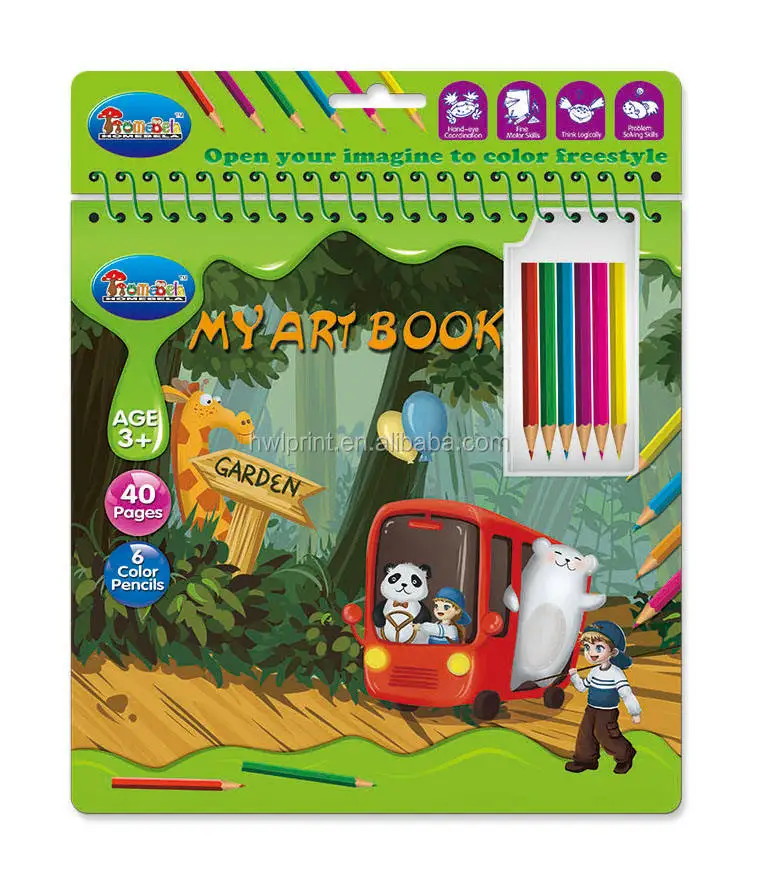 Custom Kids Magic Painting Set Drawing Coloring Book With 6 Color Pencils