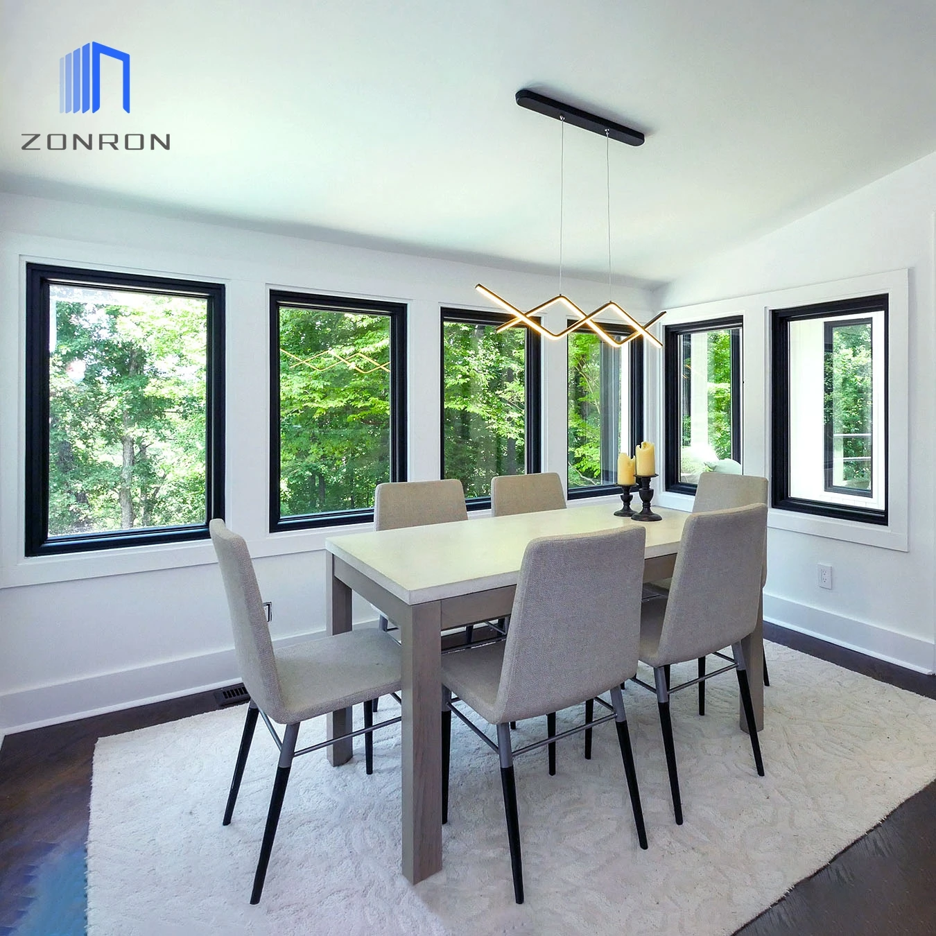 Zonron Large Fixed Picture Window Customized Modern Style Golden Supplier Aluminium Fixed Glass Windows Black
