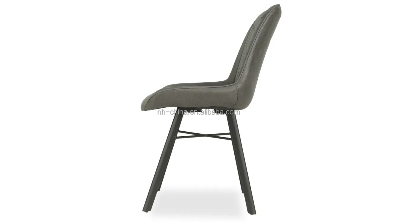 Durable steel leg restaurant grey leather dining chair