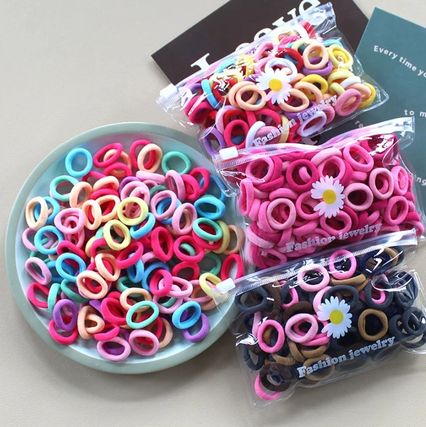 100 Pcs/bag Girls 2cm Hair Ties Baby Colorful Elastic Hair Band Kids Small Nylon Stretch Seamless Hair Rope