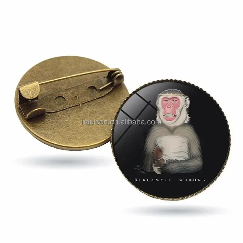 Custom Black Myth Wukong Metal Time Gem Brooch Retro Chinese 3D Game Pin Plated Alloy for Clothing Use
