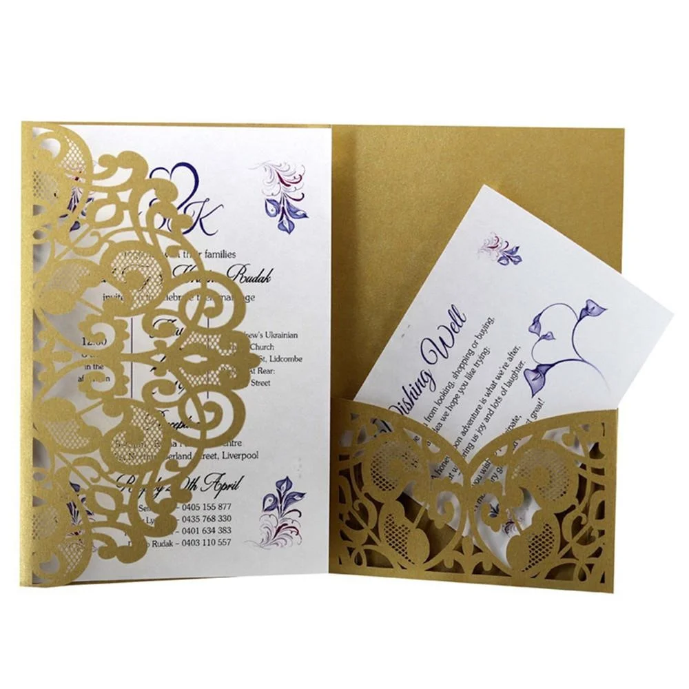 Custom 2021 high quality laser cut gate fold paper wedding invitation card CMYK Pantone Paper Board Gift Card Envelope
