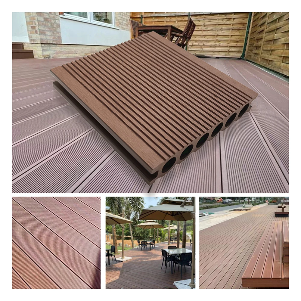 Wholesale Fluted Waterproof Fireproof WPC Decking High Quality Outdoor Vertical Round Hole Wood Plastic Decking For Leisure Area