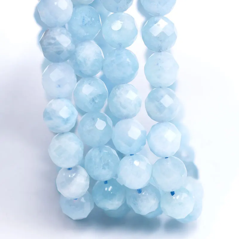 Wholesale Blue 4 6 8 10mm Aquamarine Beads Natural Faceted Aquamarine Beads Gemstone Beads For Jewelry Making