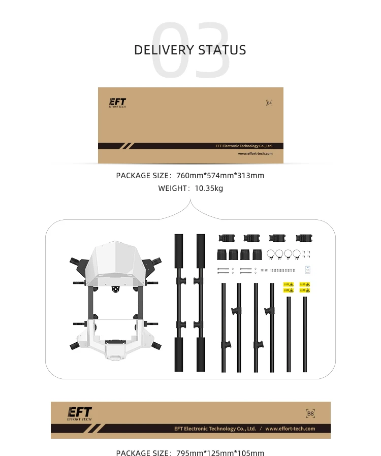 EFT video technical support G420 four aixs agricultural sprayers drone frame fogging machine pest control without radar and RTK