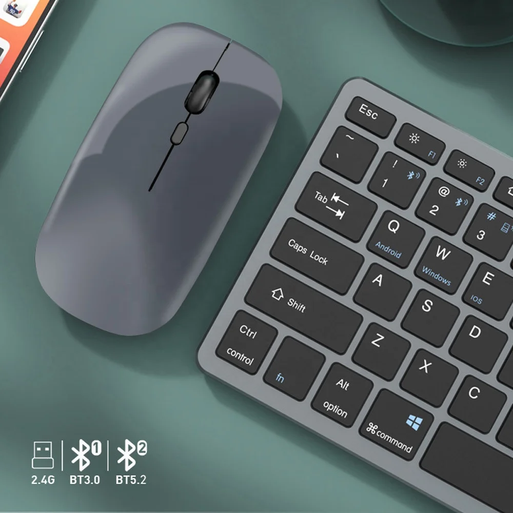 NEW 3 Modes Rechargeable 2.4G & BT Wireless Keyboard and Mouse Combo Mini Wireless Keyboard Mouse Combo Rechargeable for iPad