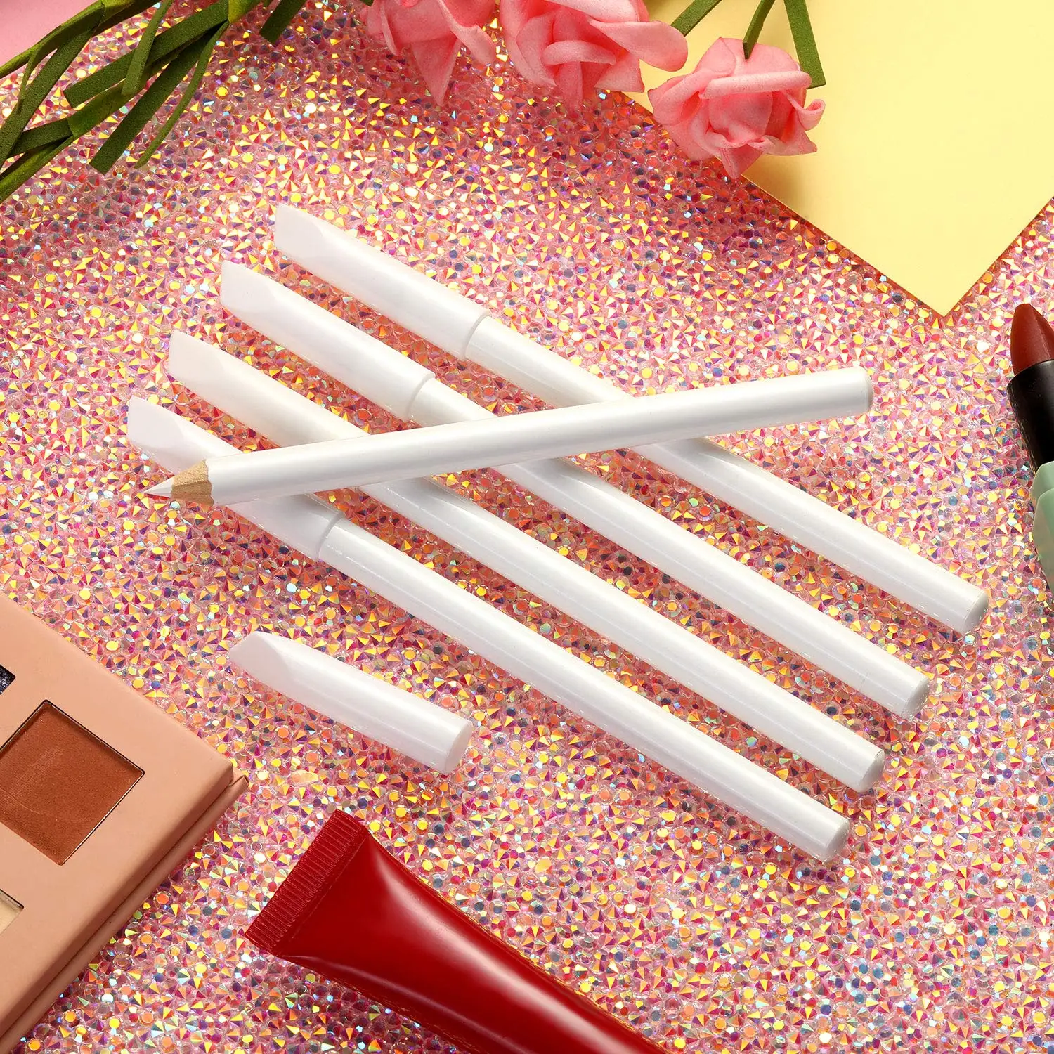 2021 3 Pieces White Nail Pencil 2-in-1 Nail Whitening Pencils Nail Art Pencils with Cuticle Pusher