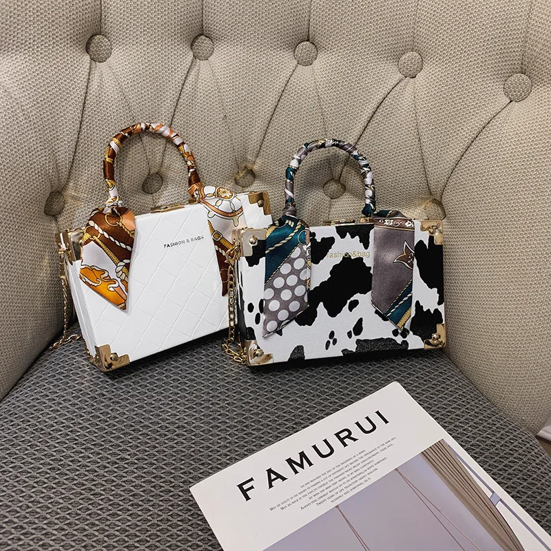 
Fashion Cow Design Silk Scarf Decoration Small Square bags For Women Purses And Handbags Wholesale 