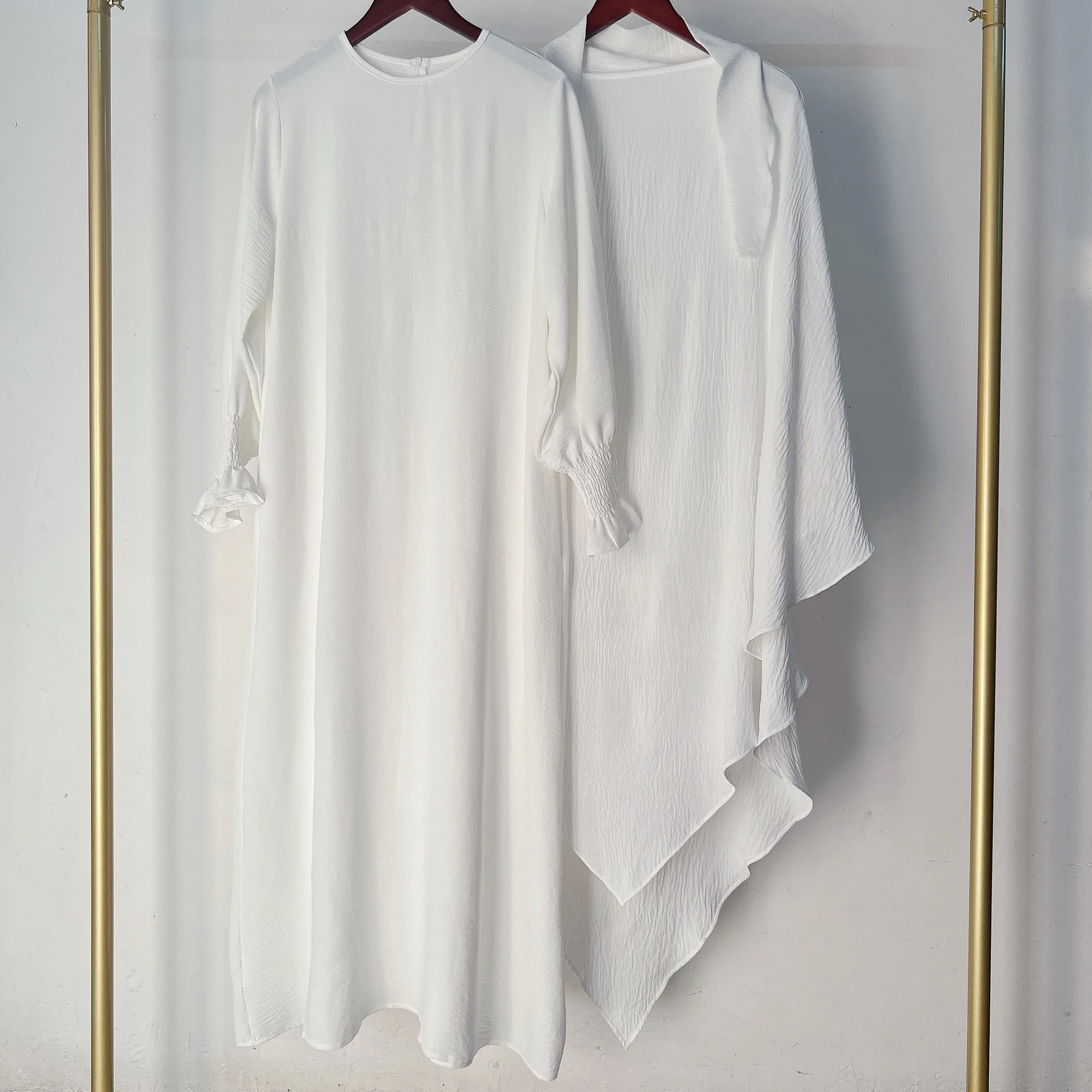 New wholesale basic arab women casual abaya dress with hijab two-piece set