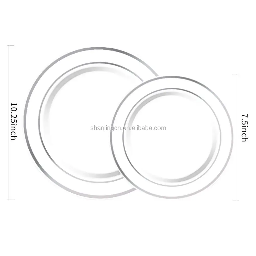 60 Pack Silver Rim 7.5inch and 10,25inch Plastic Plates with Gold Plastic Silverware Gold Plastic Cups silver dinnerware set
