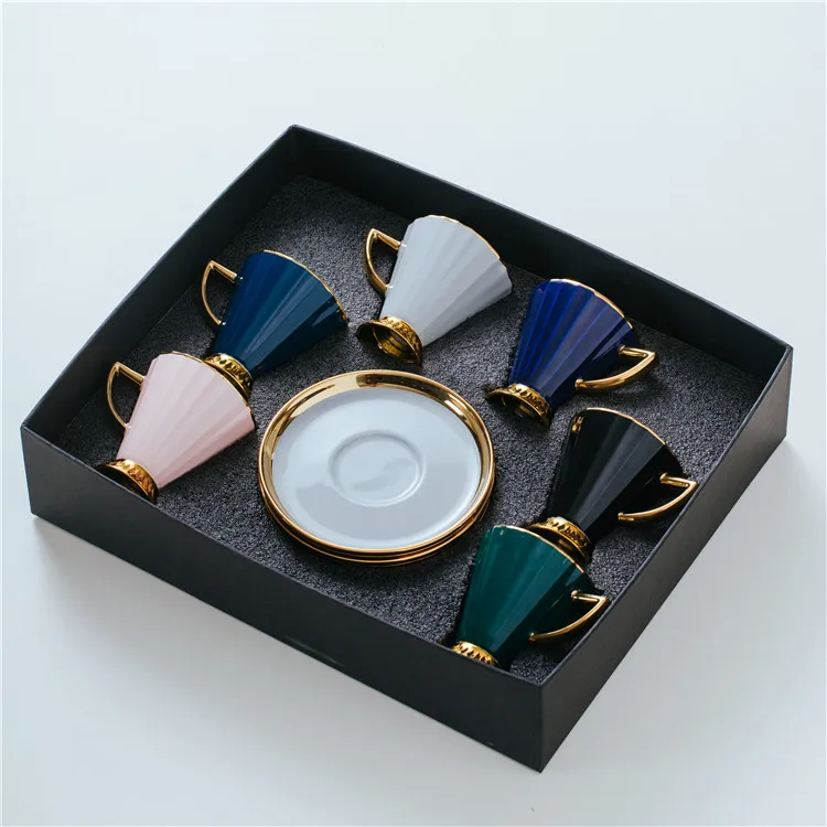 European turkish luxury porcelain coffee tea cup set cappuccino espresso cups ceramic gold plated pink tea cup and saucer