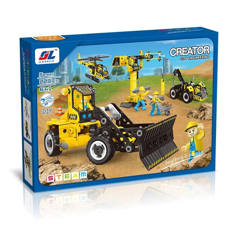 6-in-1 117pcs City Construction Truck Inertia Model Diy Building Kit Excavator Children Hand On Stem Engineering Toys For Kids