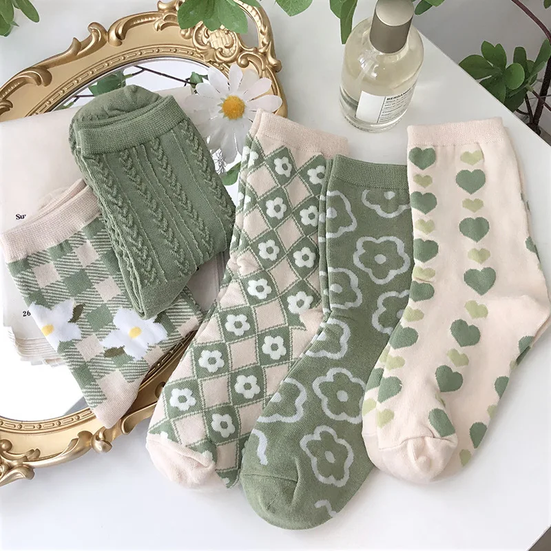 Socks Girls in the Spring and Autumn Socks Jacquard Pure Cotton Moisture Absorption Breathable Floral Wholesale Designer Socks