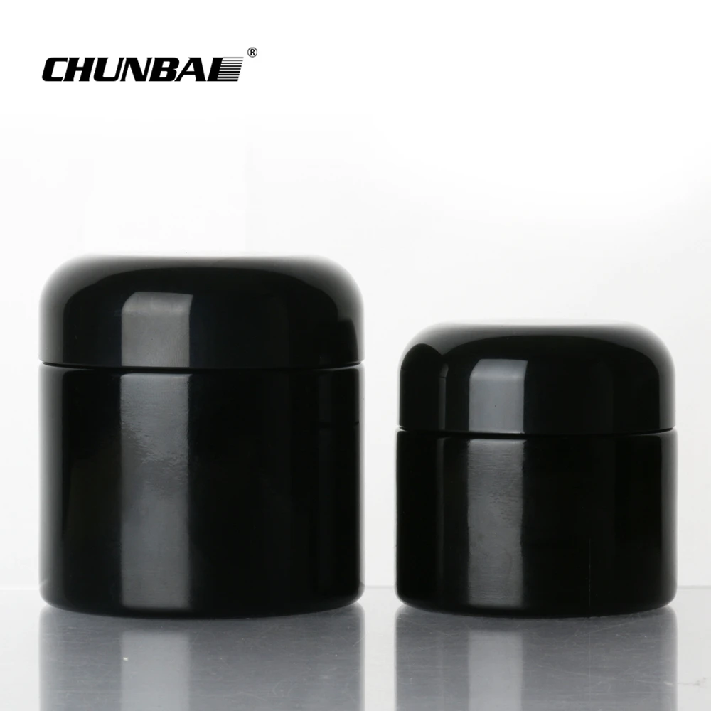 Wholesale Cheap 2oz 4oz body butter UV luxury Custom Packaging Supplier Sets Unique Round Black Cosmetic Glass Jars with Lids
