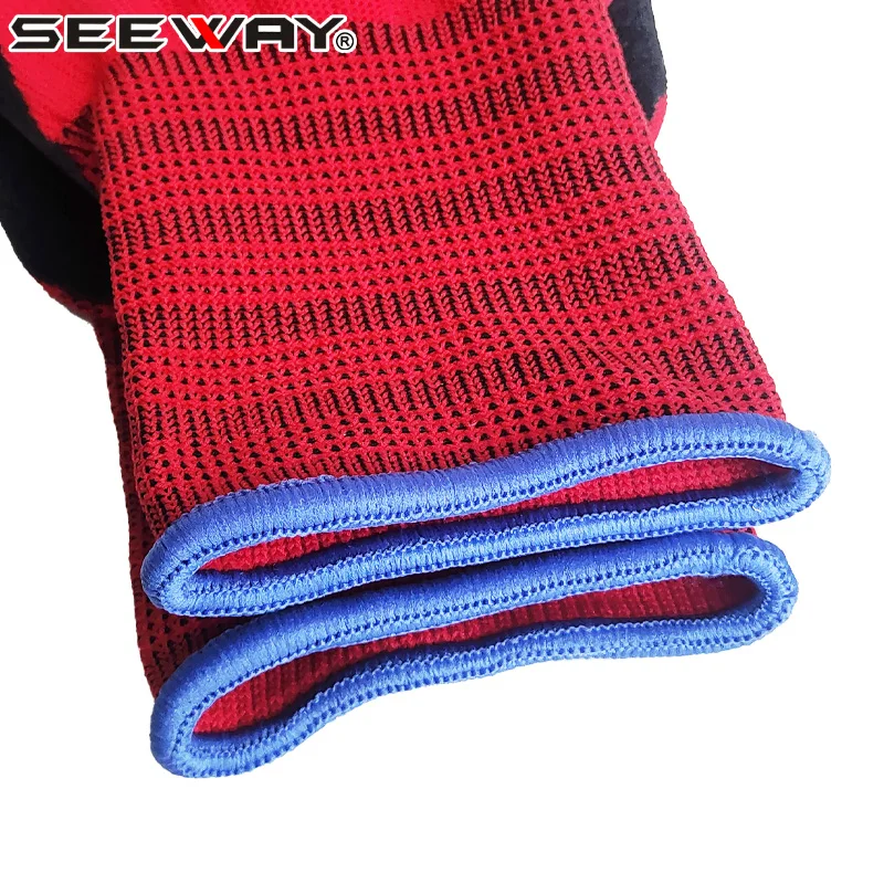 Seeway 13g Red Latex Coated Crinkle Safety Work Gloves