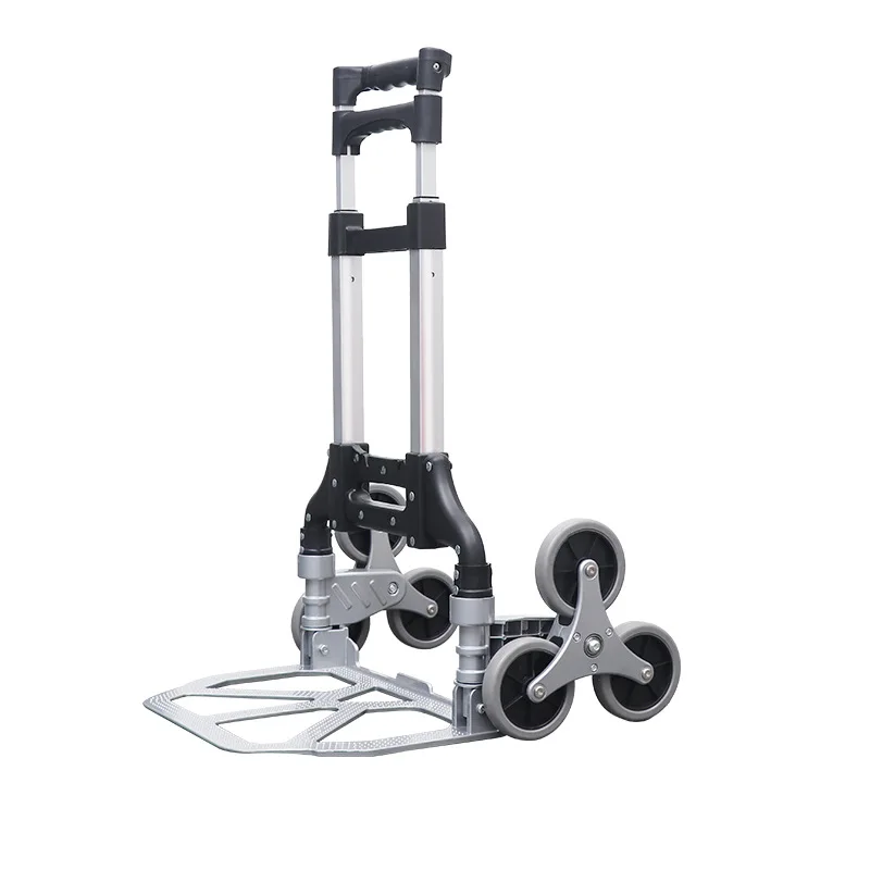 Heavy Duty 70kgs Stair Climbing Hand Truck Thickened Steel Tube Folding Trolley Six Wheels Telescoping Handle Utility Cart