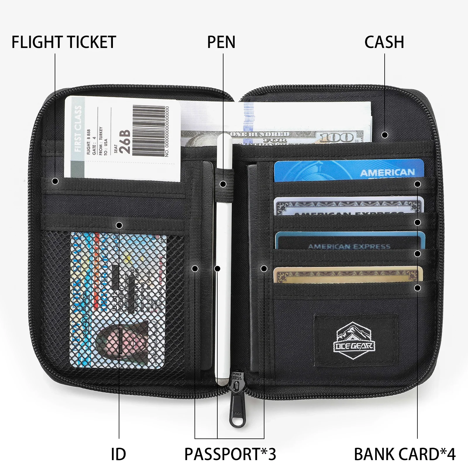 OceGear RFID Passport Wallet Waterproof Passport Holder YKK Zipper Wallet Passport Holder