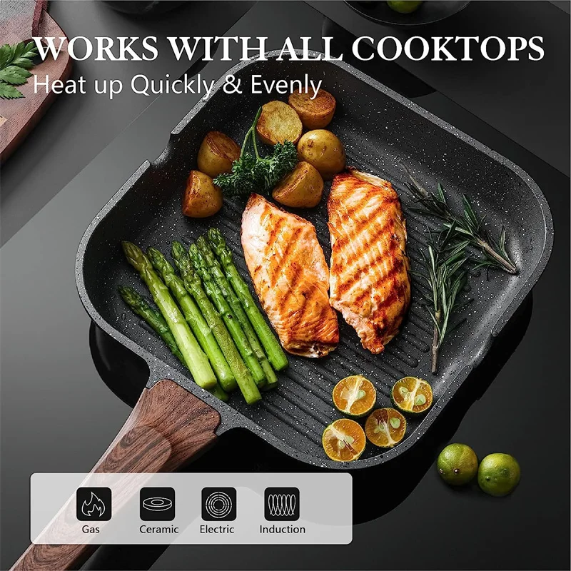 Nonstick Grill Pan For Stove Tops Versatile Griddle Pan With Pour Spouts Durable Grill Skillet For Indoor & Outdoor Grilling