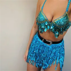 Women Sequin Tassel Mini Skirt Glitter Belly Dance Skirt Hip Scarf Belt Wrap Skirt Party Carnival Fringe Half Dress