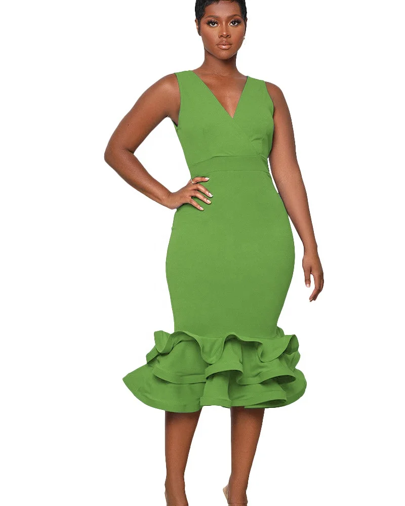 Women Clothing  Basic Dress Casual Summer Ruffles Sleeveless Elegant Ladies Bodycon Party Dress Office Wear Dresses Ladies