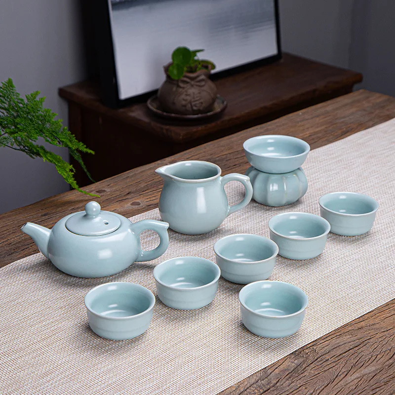 Ten Piece Set Of Kung Fu Tea Utensils Sleek Guan Kiln Ceramic Teapot Kuai Ke Cup