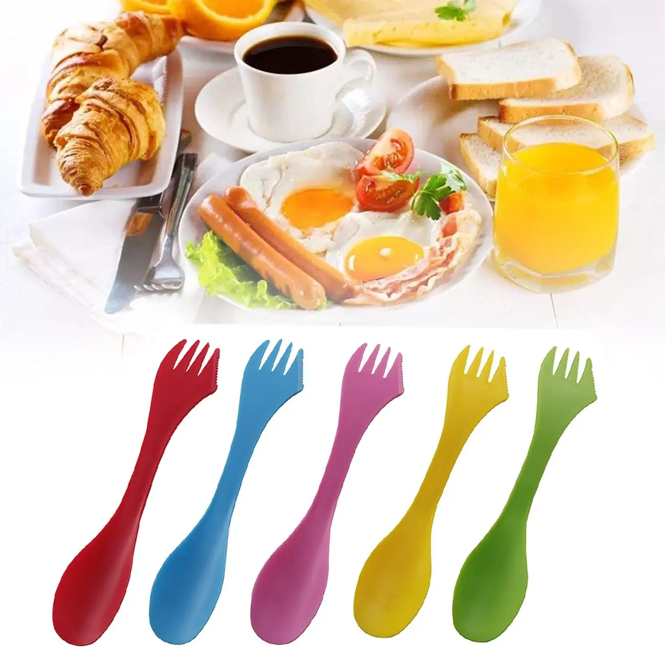3 in 1 Multifunction Plastic Outdoor Camping Hiking Portable Cutlery set Spoon Knife and Fork
