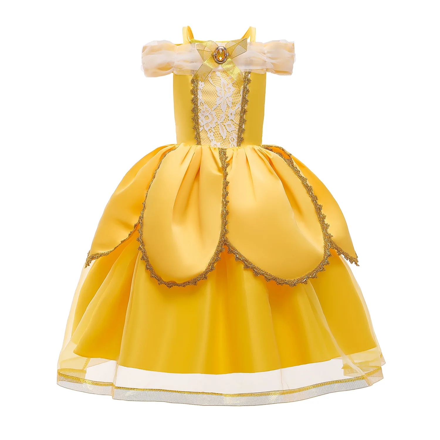 High Quality Baby Clothes New Style Beautiful Yellow Flower Girl Princess Chiffon Dress